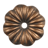 A decorative, floral-shaped wrought iron accent with a central hole, featuring textured ridges and a warm bronze finish. Ideal for custom lighting designs.