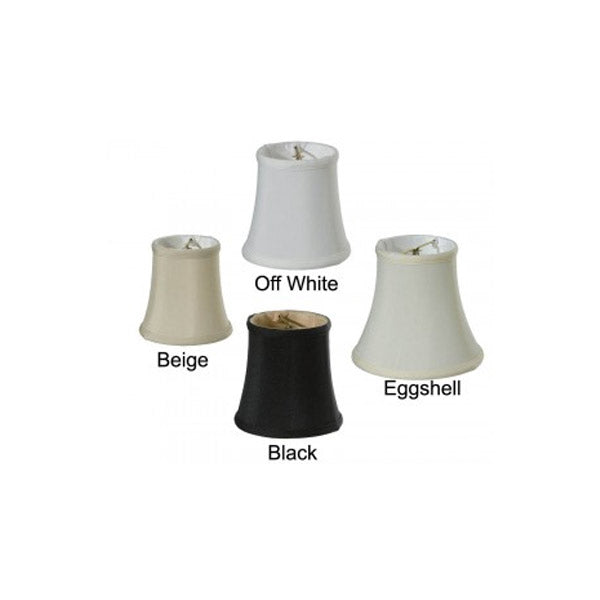 A selection of four light shades in various colors: off white, beige, eggshell, and black. Each shade features a flared design that elegantly complements wrought iron lighting fixtures.